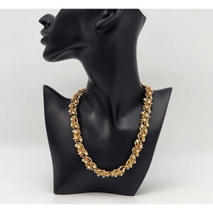 Vintage Gold Tone Faux Pearl Flower Star Necklace 16"